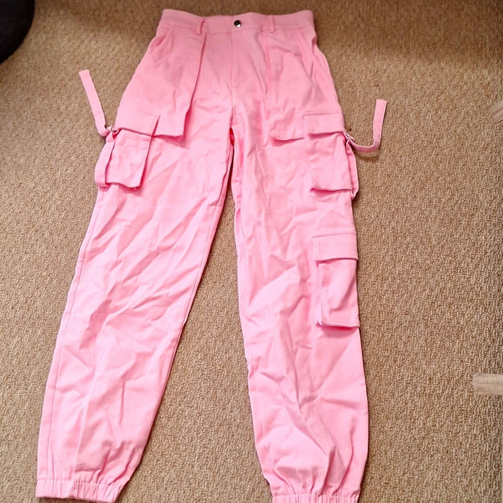 Pink denim cargo pant